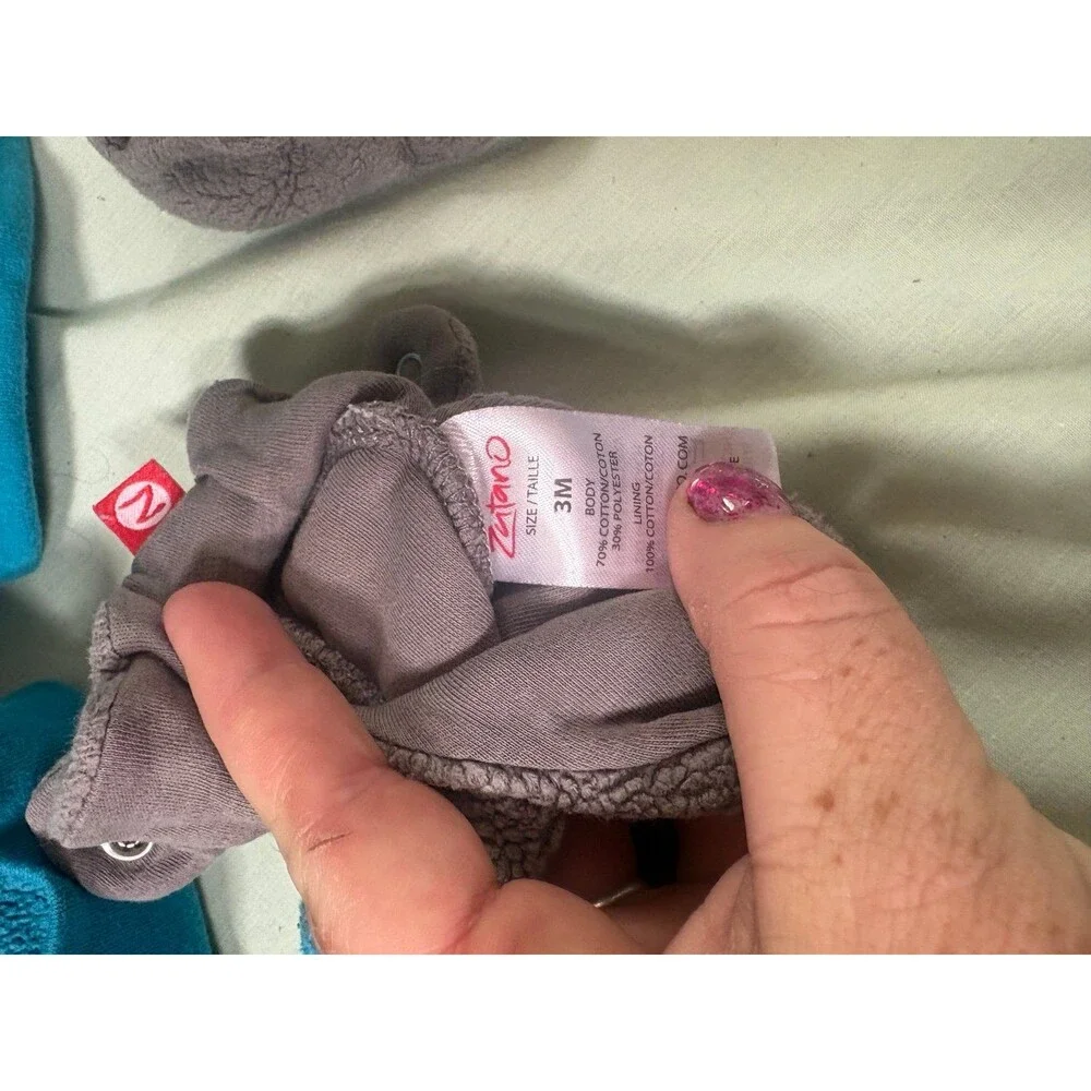 Zatano baby booties with blue hats size 3 months 2 sets with gray blue